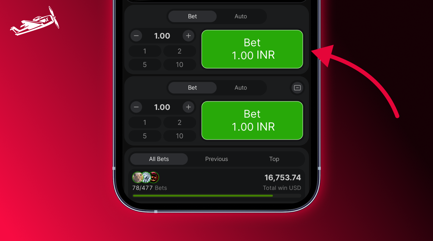 Aviator App India placing stakes before the crash game begins